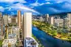 Colorful Ala Wai Canal Apartment Buildings, Honolulu, Oahu, Hawaii. Art Print